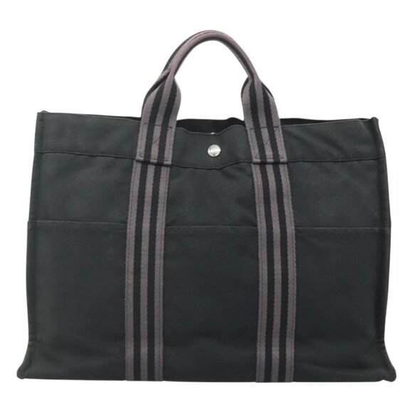 HERMES Fourre Tout MM Hand Bag Canvas Black Auth bs25852 - Picture 2 of 16